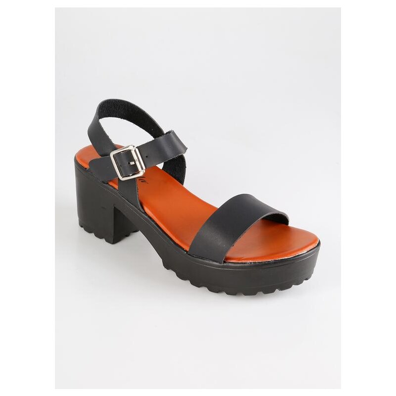 Renda sandali con tacco largo e basso - nero sandali con tacco donna nero  mec shopping plateau neri - Stileo.it