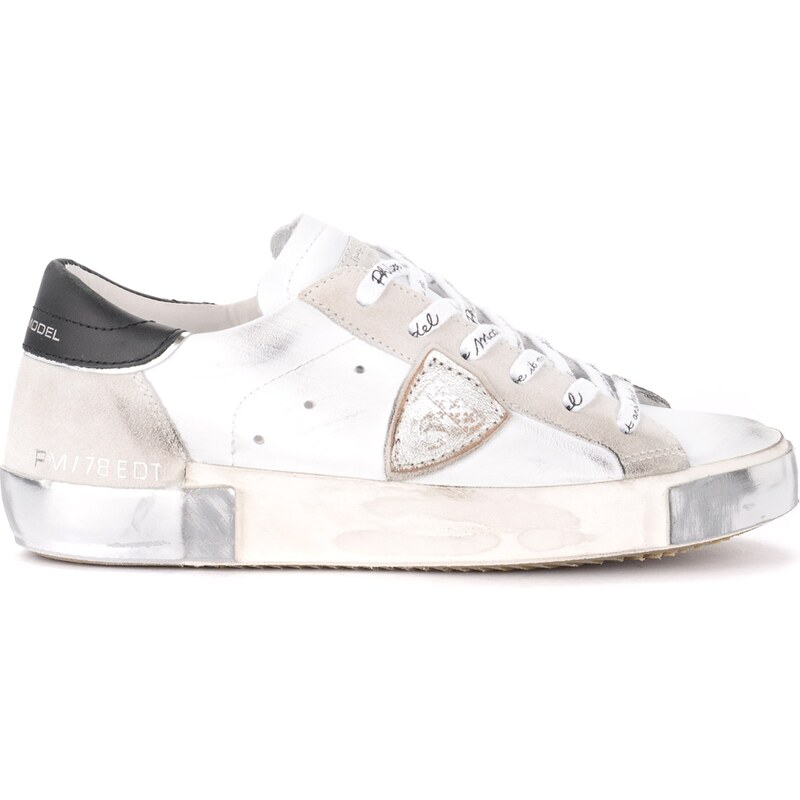 Sneaker philippe model paris x in pelle e suede bianco con spoiler nero  h-brands lacci grigio - Stileo.it